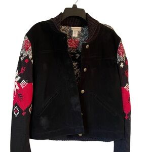 Coldwater Creek, black suede snowflake, holiday sweater jacket, size XL